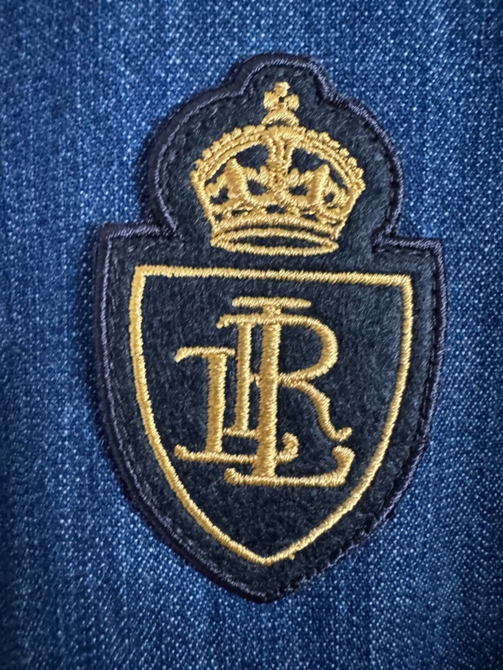 LAUREN RALPH LAUREN DENIM & PLAID CREST INSIGNIA MONOGRAM SHIRT SZ L - Picture 3 of 7